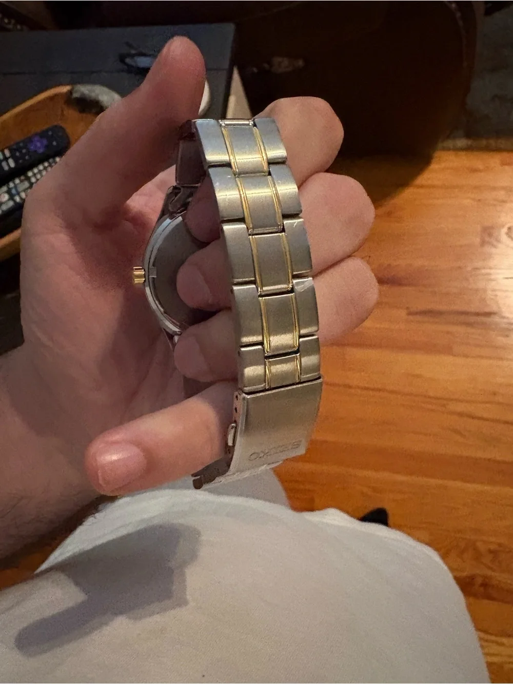 Seiko Silver and Gold Two-Tone Watch with Black Dial